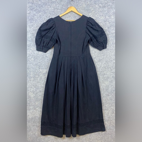 Alphorn Vintage Dress Size EU42/US10 Black Linen Blend Maxi‎ Austria Whimsygoth - Picture 9 of 16
